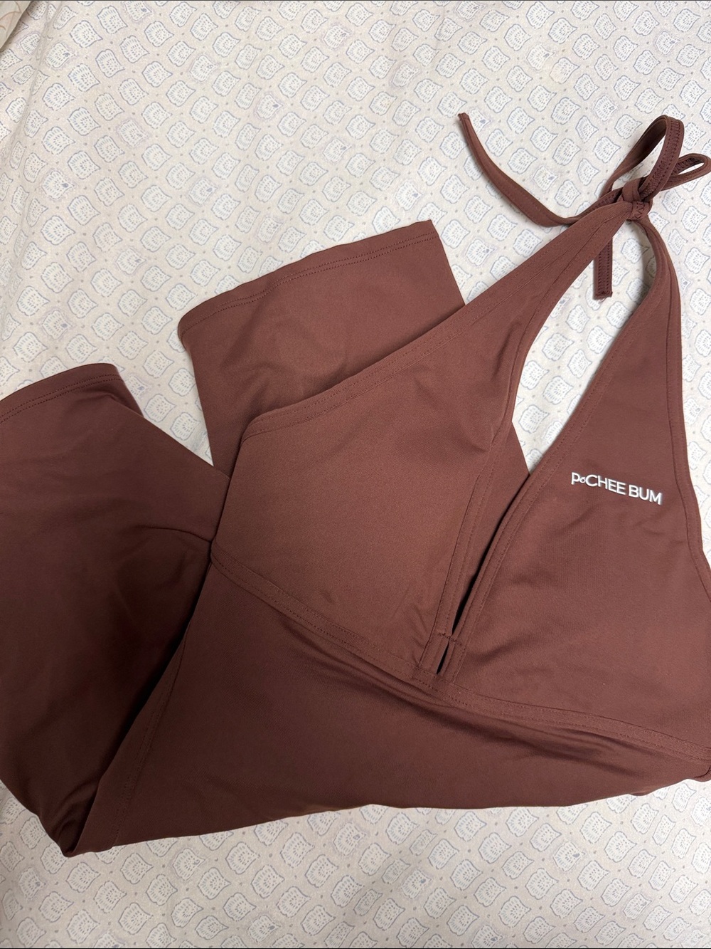 Pchee Bum Women's Halter Active Romper in Chocolate Brown